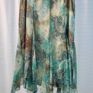 Dressbarn: size 10 asymmetrical turquois,, cream, brown pattern skirt